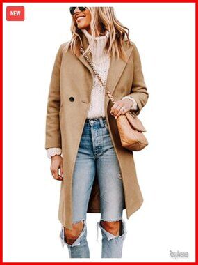 Wool Blend Pea Coat Long Sleeve Notch Collar Knee Length Winter Coat